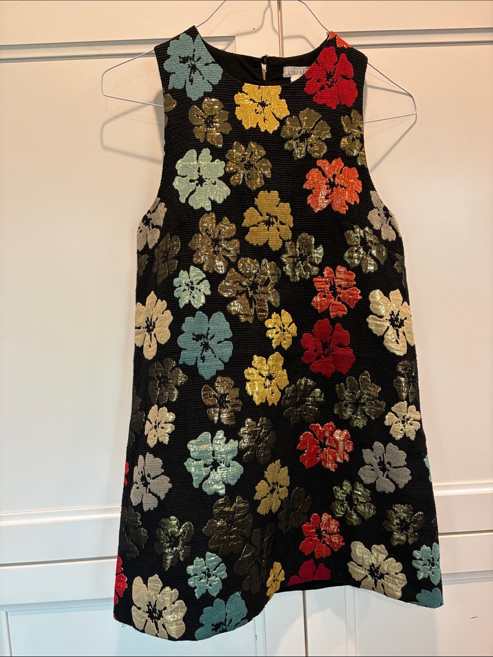 Black Floral A-Line Dress - Colorful Sequins Flower Print • XS